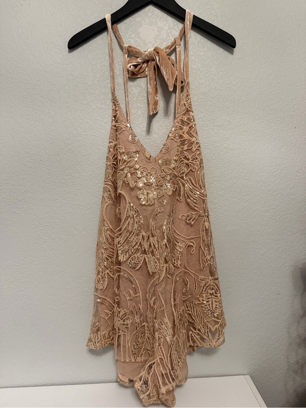 Free People Swingin It Sequin Romper Champagne Peach L